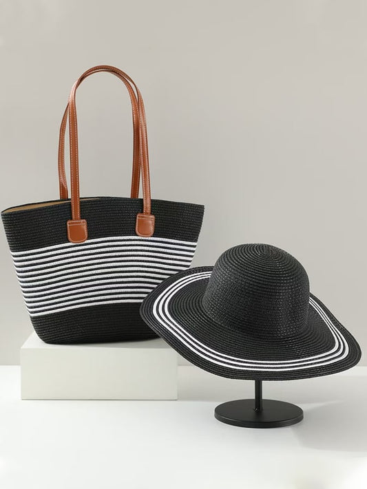 Holiday Straw Woven Bag + Woven Hat Set