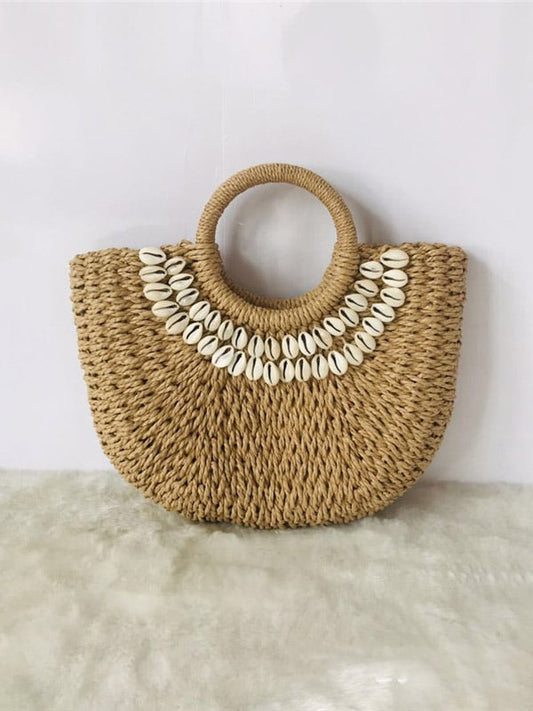 Women's Fashion Straw Bag Seashell Decorative Handbag