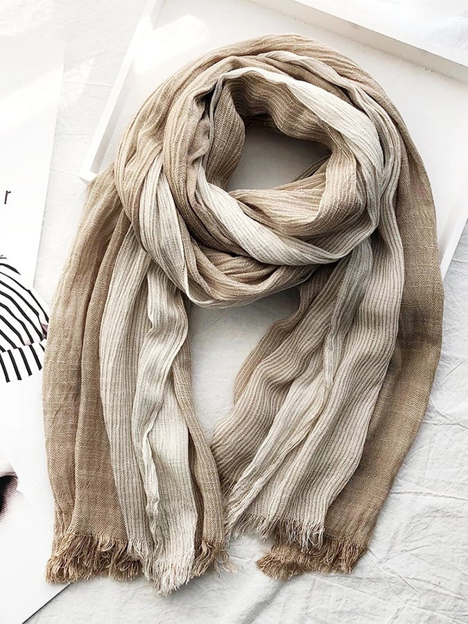 Women'S Striped Cotton And Linen Scarf