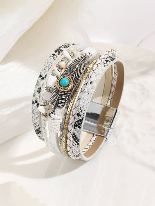 Women's Vintage Bohemian Feather Turquoise Magnet Clasp Bracelet