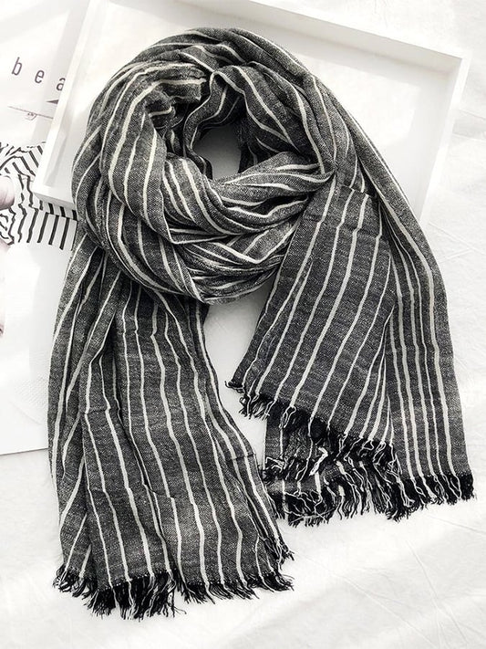 Women's Casual Striped Cotton and Linen Scarf