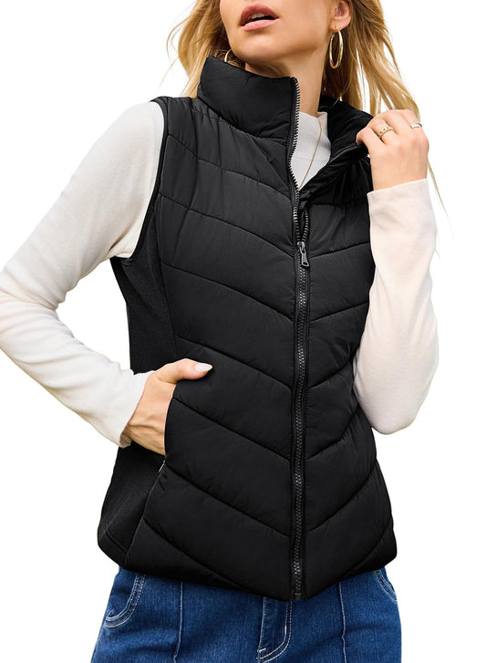 Women's Sleeveless Zip Up Stand Collar Quilted Puffer Vest (Buy 2 Free Shipping)