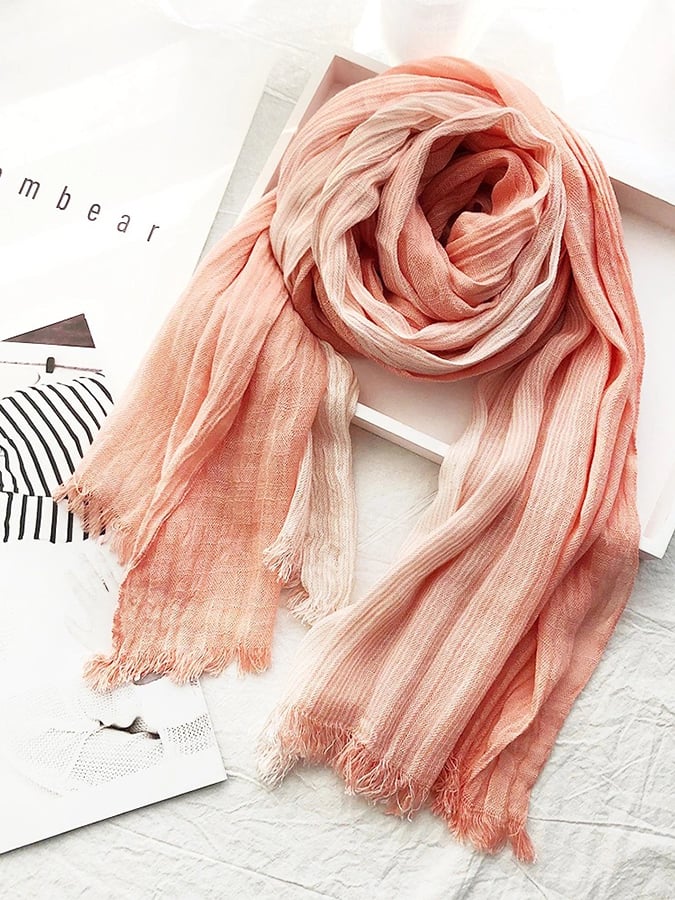 Women'S Striped Cotton And Linen Scarf