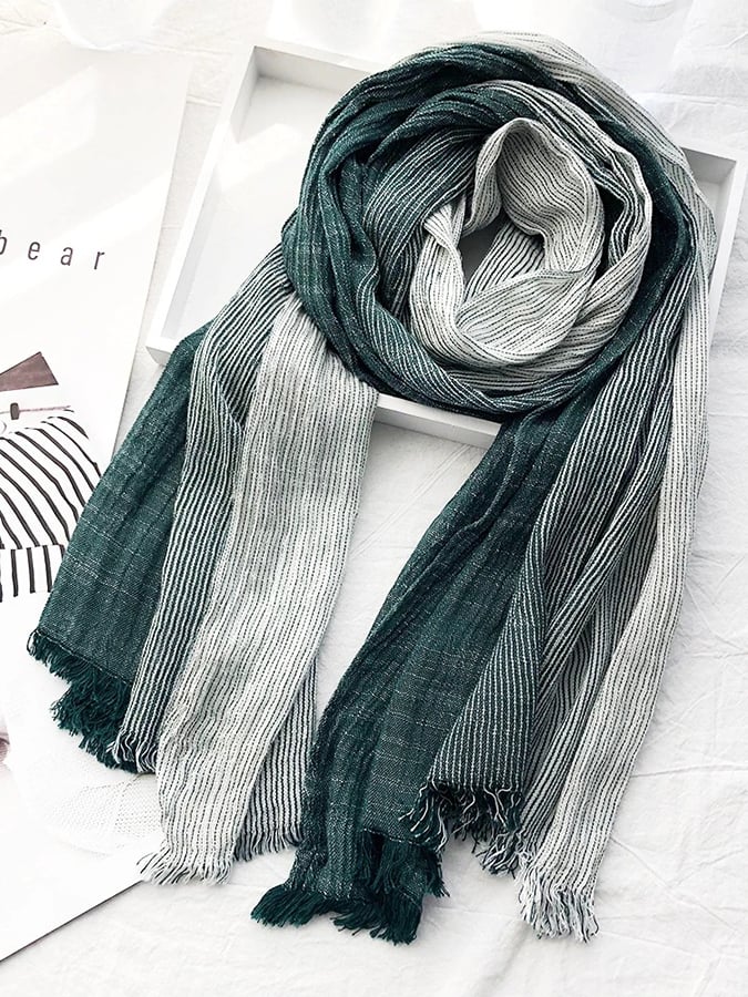 Women'S Striped Cotton And Linen Scarf