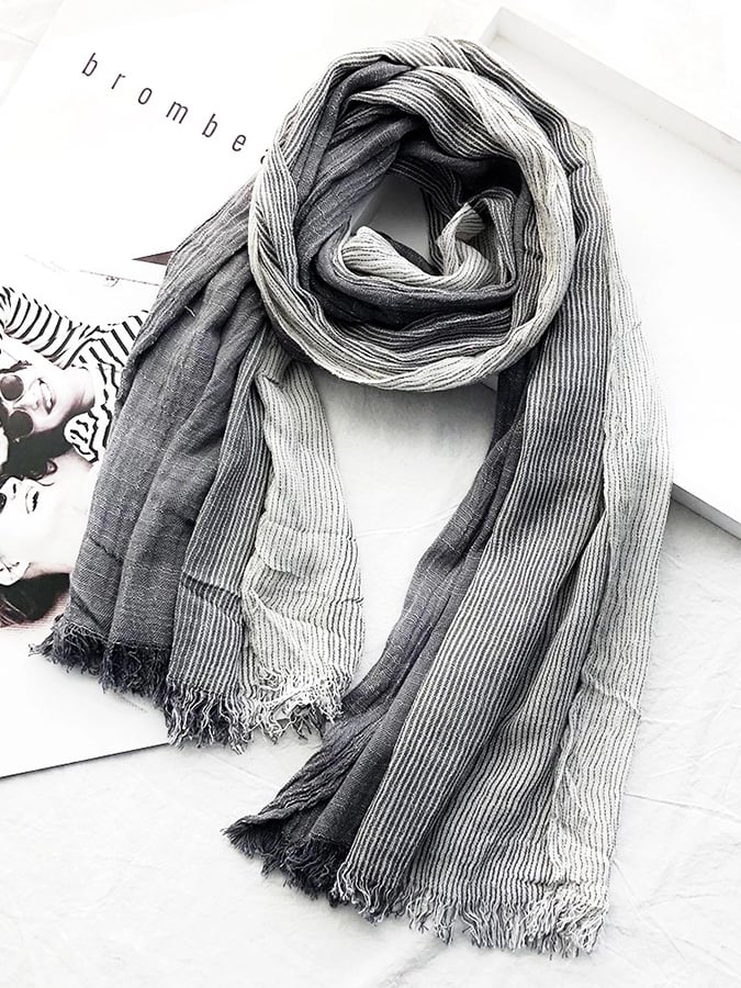 Women'S Striped Cotton And Linen Scarf