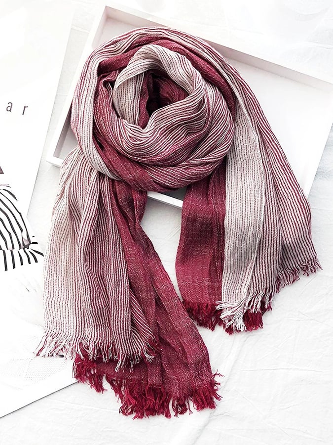 Women'S Striped Cotton And Linen Scarf