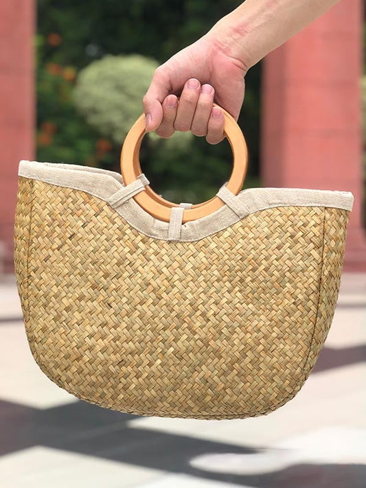 Cotton and hemp style simple and versatile straw handmade bag