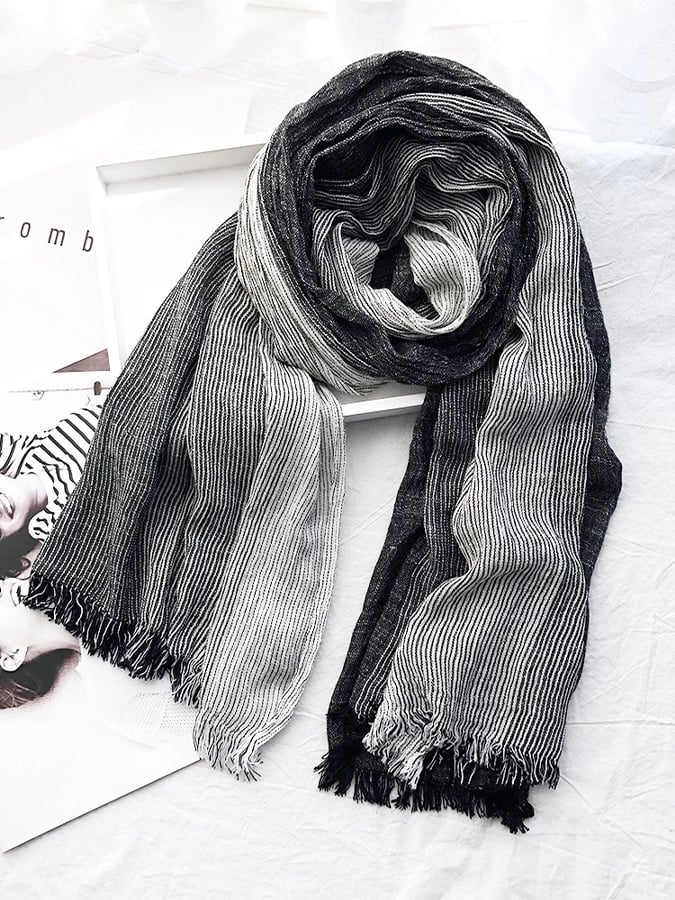 Women'S Striped Cotton And Linen Scarf
