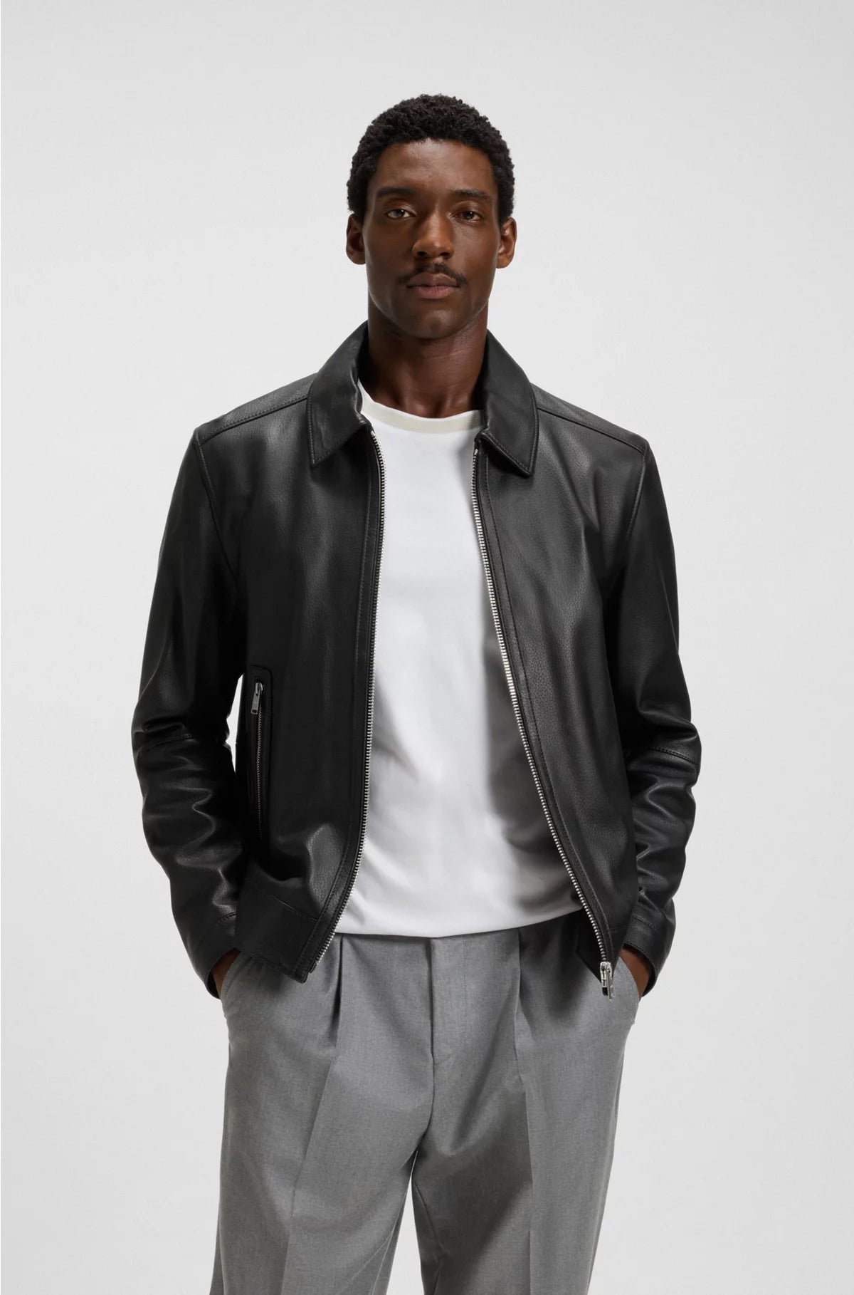 REGULAR-FIT LEATHER JACKET WITH ZIP CLOSURE